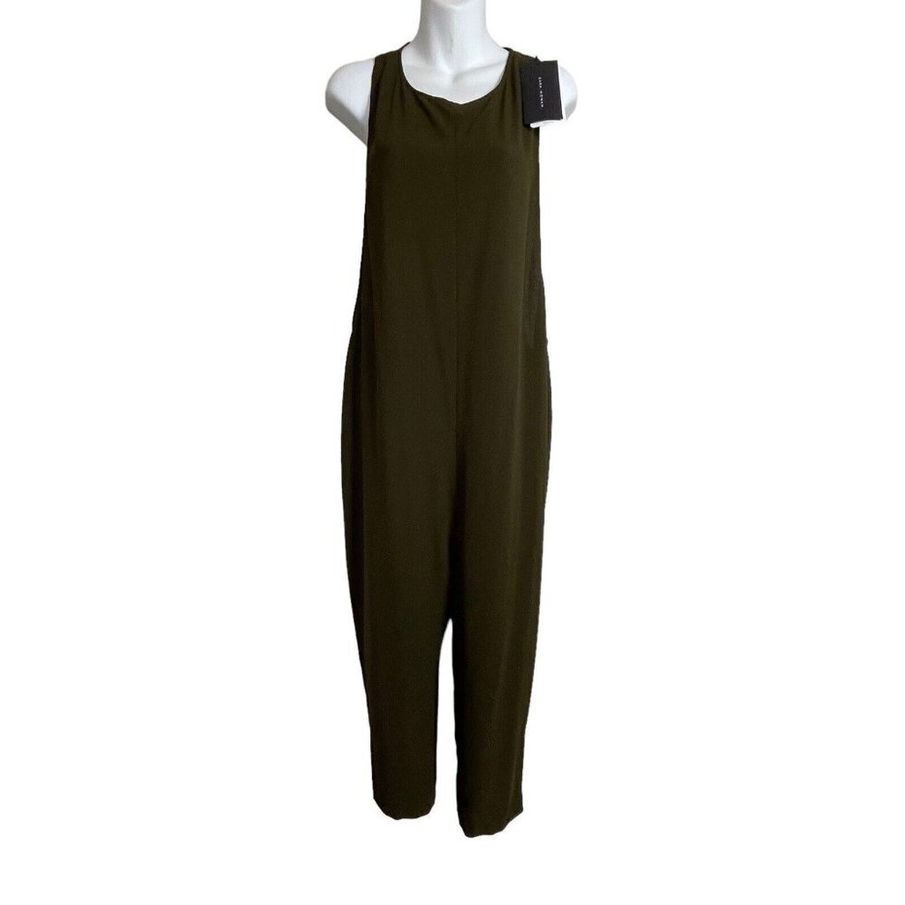 NWT Zara Sleeveless Cropped‎ Jumpsuit Racerback Pockets Green Back Zip Size L